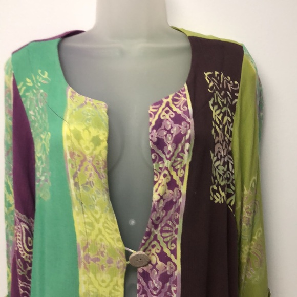 Soft Surroundings Purple, Green and Blue Batik Paisley Design Topper Size PS - Picture 2 of 10